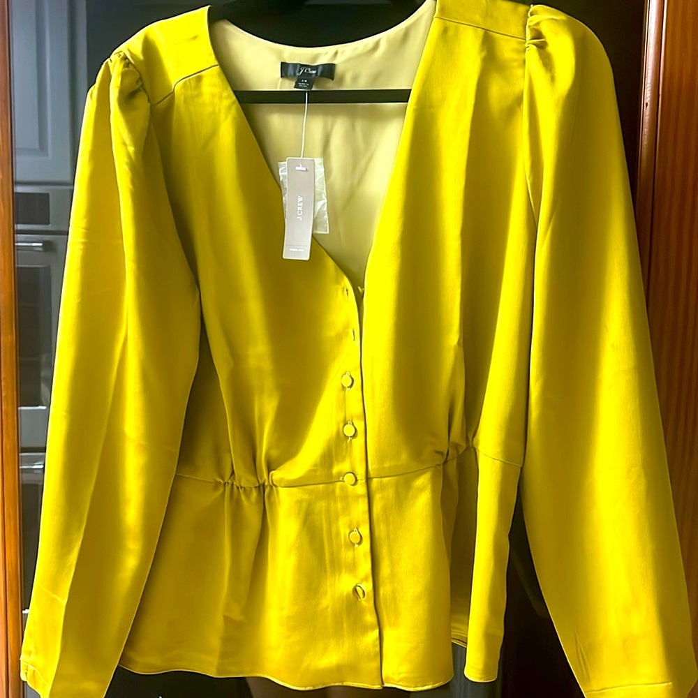 NWT, jcrew blouse, satin look, chartreuse, size 14